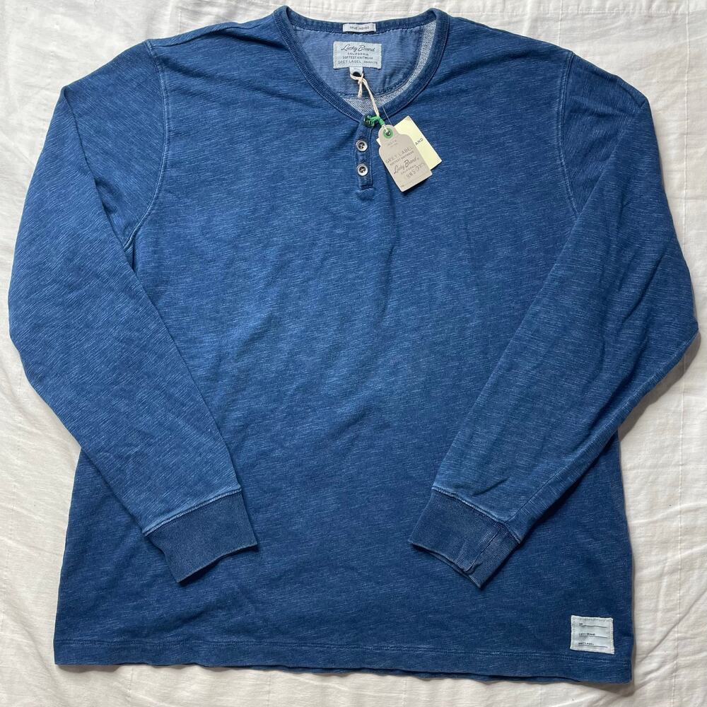 NWT Lucky Brand Grey Label Blue Henley Long Sleeve Shirt Sz XL Men's Cotton